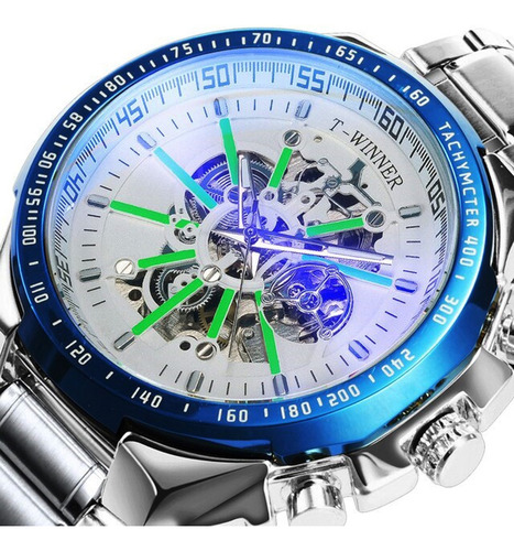 Reloj Elegante Hombre Automático Winner Skeleton Plateado