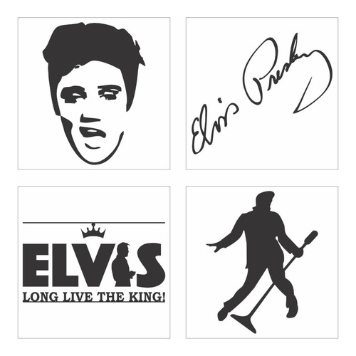 Imagem 2 de 3 de Kit Adesivo Carro Moto Elvis Presley 15cm - 4 Unidades Preto