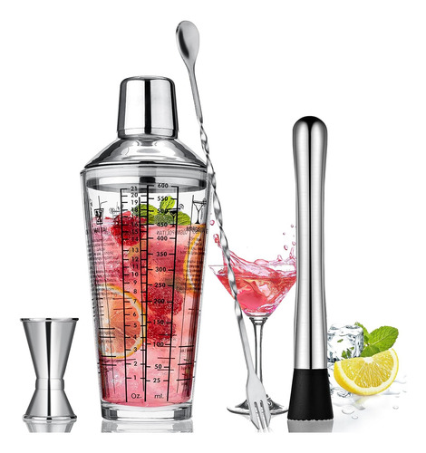 Juego De Coctelera De Vidrio De 600 Ml, 4 Piezas De Bar...