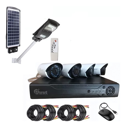 Kit 4 Camaras De Seguridad + Foco Solar Led Con Brazo Oferta
