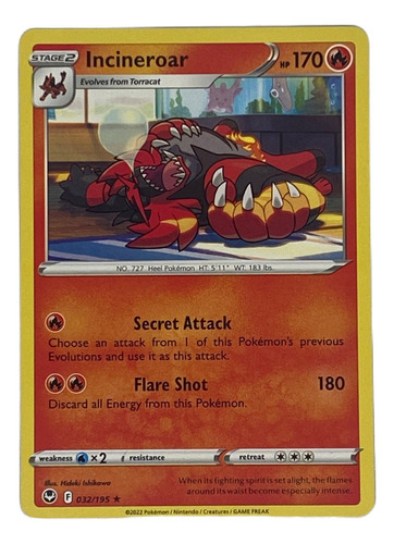 Incineroar Carta Pokémon Original Tcg Inglés 032/195