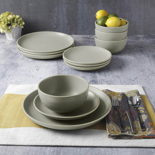 Magma Life Juego De Vajilla Moderna VA1GR Stoneware De Cerámica Color Gris De 12 piezas Para 4 Personas