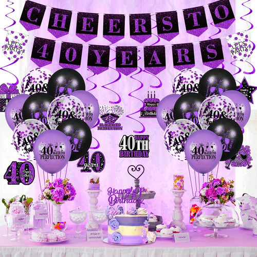 Decoraciones De Cumpleaños De 40 Años Morados Para Mujeres A