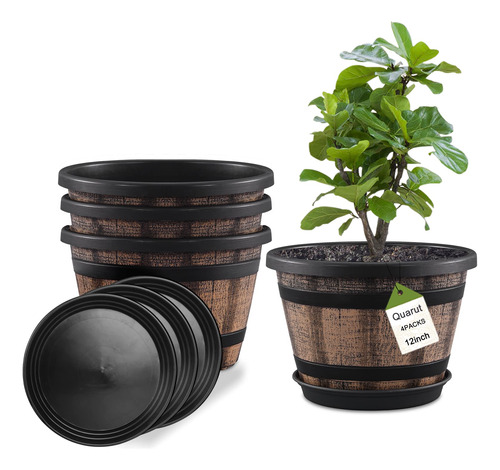 Set 4 Macetas 30 Cm Grandes Barriles De Whisky Para Plantas