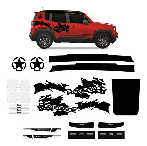 Kit Adesivos Jeep Renegade Protetor Maçaneta, Faixa, Capô