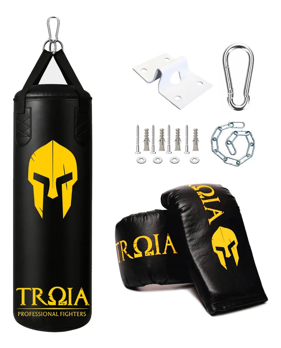 Saco de Boxe Pendente Troia Sport Kit 90cm Preto com Luvas Incluídas