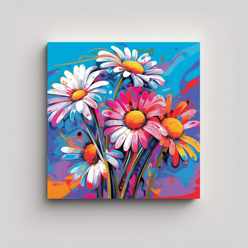 Cuadro De Margaritas Al Estilo Peter Max 40x40cm Flores