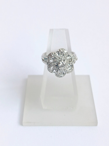 Anillo Plata Paladio Con Medio Quilate En Total De Diamantes Plateado 6 (Usado)