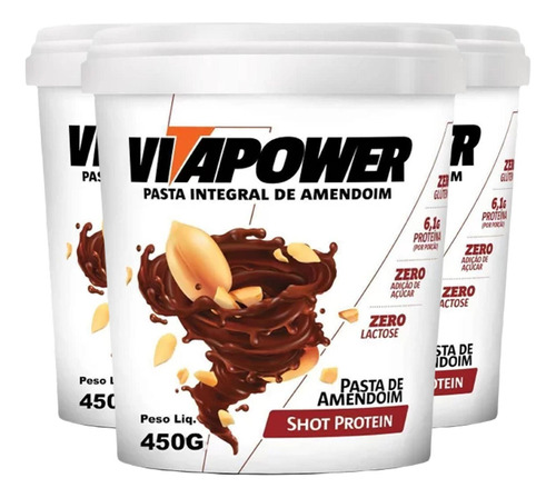 Pasta De Amendoim Shot Protein Vitapower 450g (3 Und)