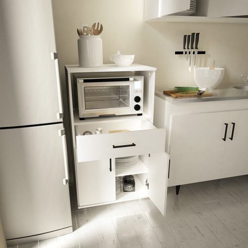Mueble Rack De Cocina Porta Microondas Y Grill Blanco Oferta