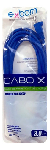 Cabo De Rede Patch Cord Cat5e Azul Com 3 Metros Exbom