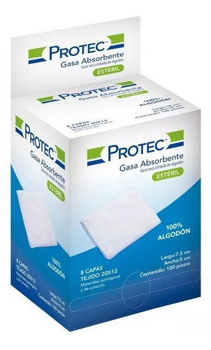 Gasa Absorbente Estéril Protec 10x10cm Caja Con 100 Piezas