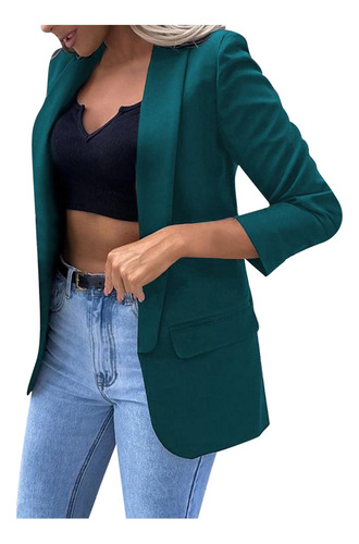 Chaqueta De Traje Liso Con Cuello Vuelto A La Moda Para Muje