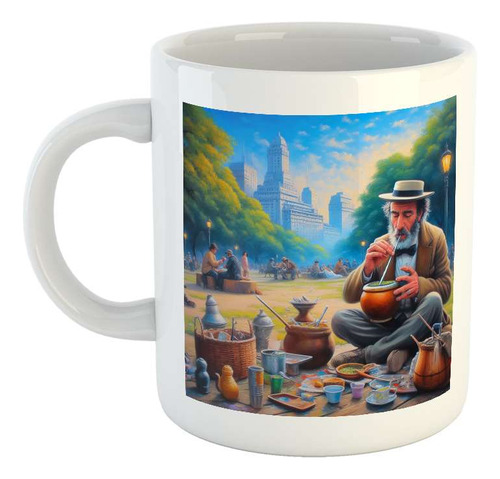 Taza Ceramica Señor Tomando Mate Bombilla Buenos Aires M1