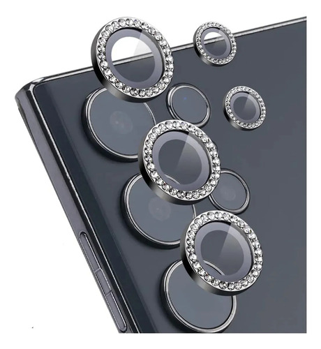 Protector Vidrio Camara Lente Para Samsung Brillos Strass Plateado Samsung S24