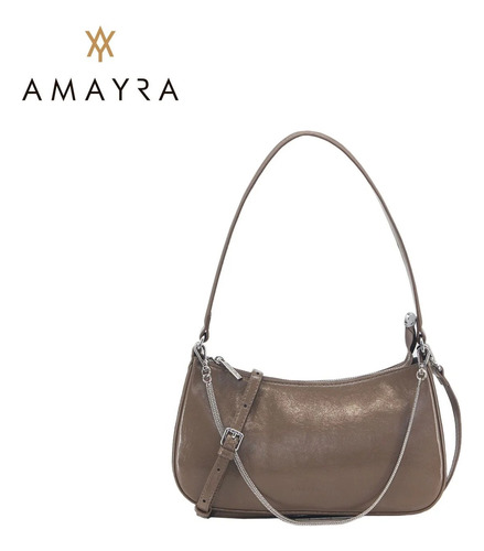 Cartera Chica Tira Corta Y Larga Ecocuero Amayra Visón Vison Plata Visón