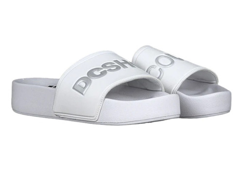 Ojota Dc Shoes Modelo Slide Plataforma Blanco Plateado Mujer