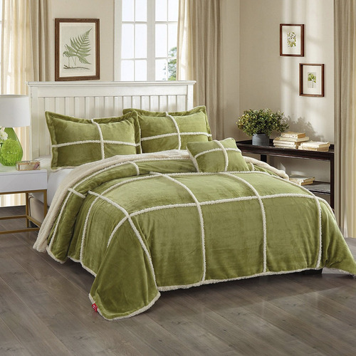 Frazada Corderito 2 Plazas Verde Manta Queen Haussman Oferta