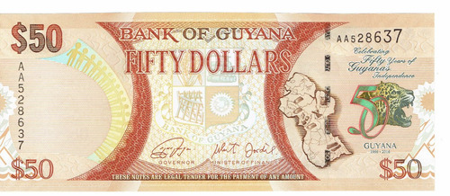 Billete De Guyana, 50 Dólares, Sin Circular,  Jp