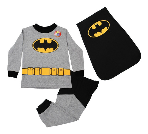 Imagen 1 de 9 de Pijama Batman Bebé Niño 3 Pzs Sudadera Pants Capa Disfraz 20