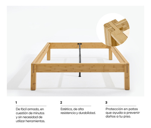 Base De Cama Luuna | Madera De Bambú Matrimonial Color Beige