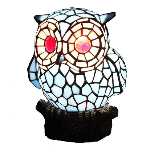 Bieye L10209 Tiffany Style Stained Glass Owl Accent Table La