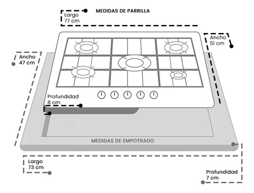 Parrilla A Gas Mia Cuccina Mcpve7 Negra 5 Quemadores
