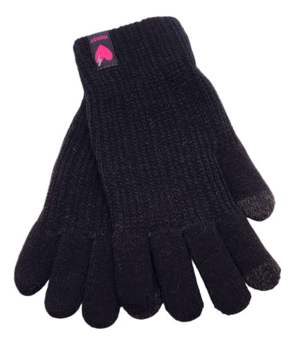 Guantes Táctil Touch Tejido De Lana Trendy Mujer Invierno Negro Liso