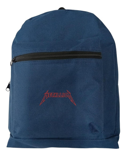 Mochila Escolar Rock Metallica Color Azul Marino Diseño De La Tela Liso