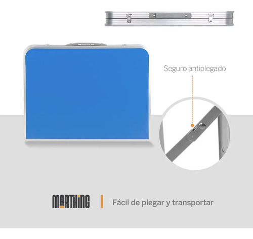 Mesa Plegable Portafolio 90cm Con 2 Sillas Portátiles Jardin Azul