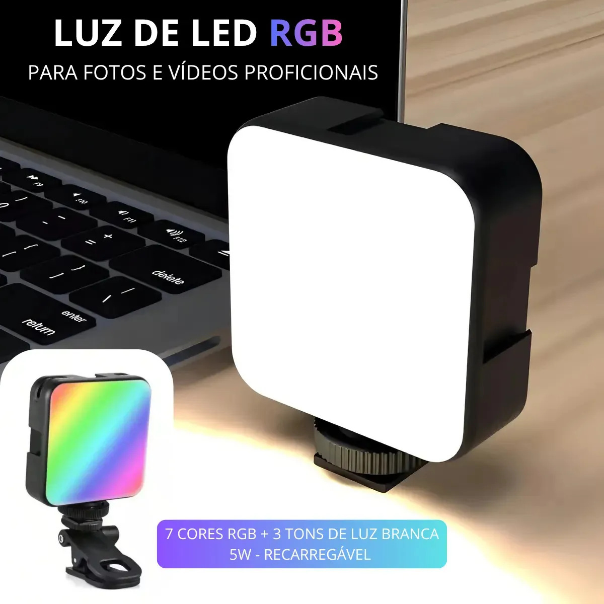 Luz de iluminação para selfie profissional led multicolor e RGB 5W para vídeos e fotos luz de estúdio e clip portátil perfeito para Instagram Tiktok