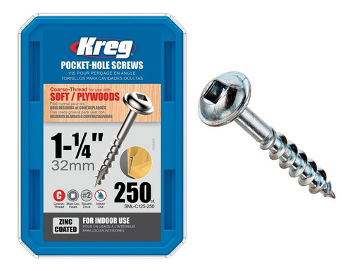 Tornillos De Zinc Kreg De 32 Mm X 250 Unidades Sml-c125-250