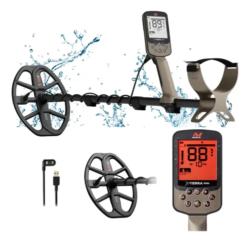 Detector de metais à prova d'água Minelab X-Terra Elite Tecnologia Multi-IQ, Bateria Recarregável, Discriminação de ferro, 119 IDs, Bobina 12 Polegadas