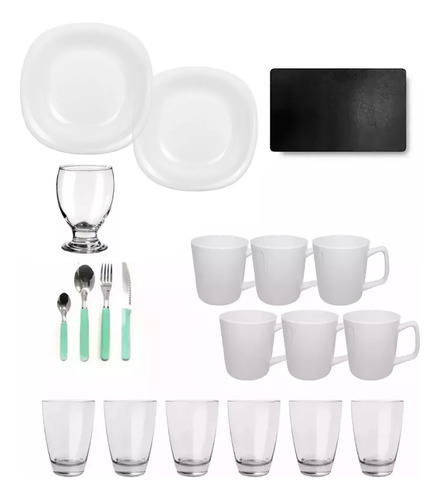 Set De Vajilla 60 Piezas Juego Platos Vidrio Templado Opal