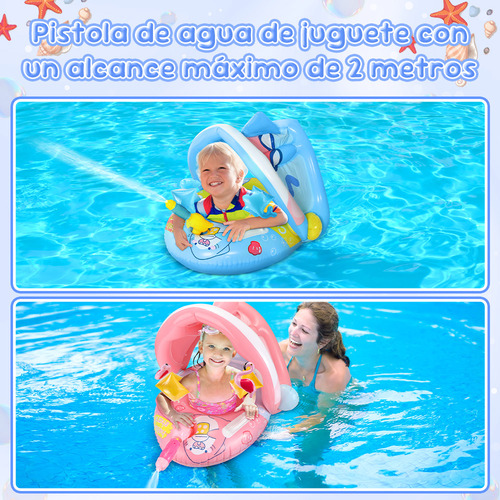 Flotador Salvavida Bebé Flotador de Piscina Niños Inflables Anillo De Natación Bandas del Brazo Inflables Pistola De Agua UPF50+ Toldo Solar Bomba Manual Juguete para Playa