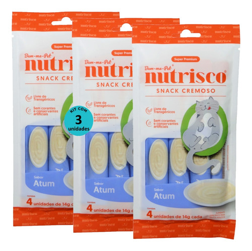 Snack Cremoso Nutrisco Gatos 14g Atum C/ 4 Unid - Kit Com 3