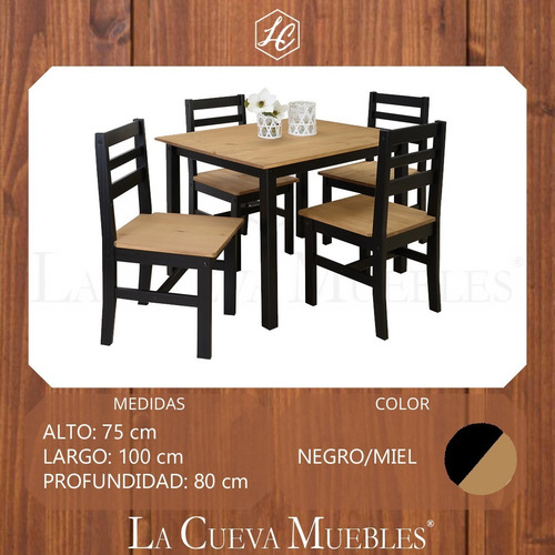 Juego De Comedor 4 Sillas - Madera Maciza - Lcm