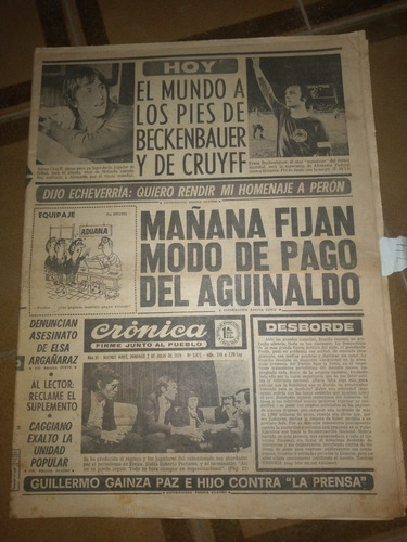 Diario Crónica Echeverría  Mi Homenaje A Peron 7 7 1974