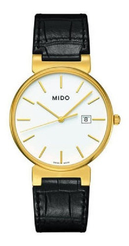 Reloj Mido Dorada Quartz - M009.610.36.011.00 Color de correa negro Color del bisel dorado Color de fondo blanco