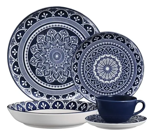 Aparelho de Jantar 30 Peças Málaga Decoração com Relevo Flat Oxford Branco Málaga