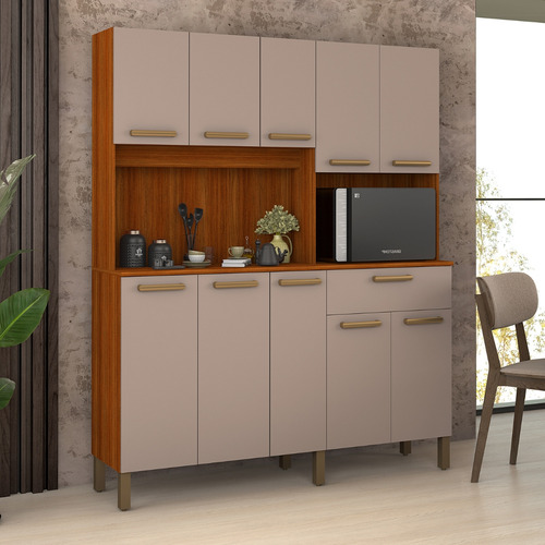 Armário Jade Cozinha Mdf Resistente E Compacto10 Portas Cor Bege