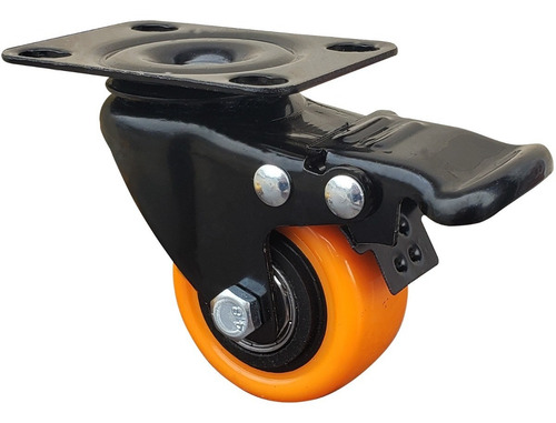 Imagen 3 de 7 de Rueda Giratoria Naranja Pvc 50x23 Mm Doble Freno Rodamiento