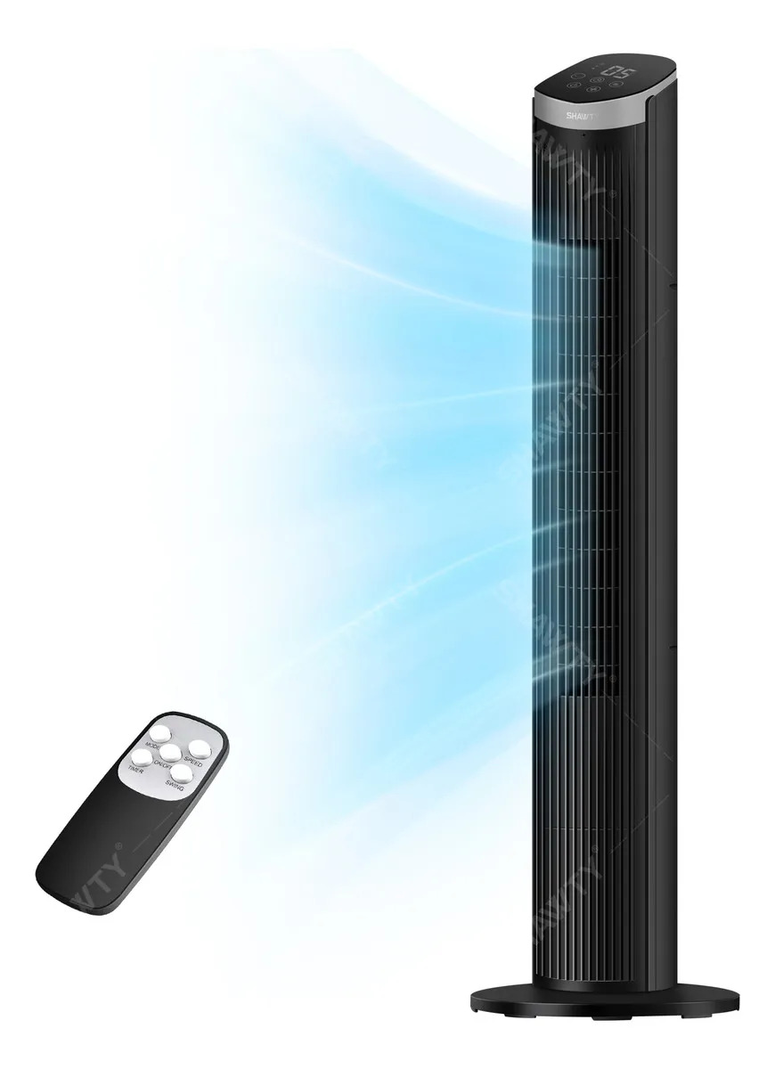 Ventilador de Torre WeluvFit Silencioso con Control Remoto y 5 Velocidades, 40" Negro