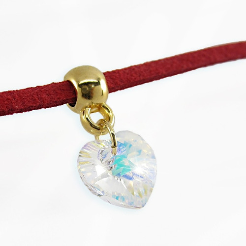 Collar Rojo Choker Mujer Corazon Boreal Swarovski Oro Gf