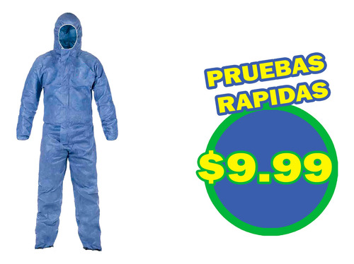 Pruebas Rapidas $6,99, Traje Impermeable $3,99, Lavable $9,9