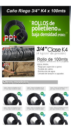 Rollo Caño Manguera Riego Polietileno 3/4 K4 100 Mts Moron