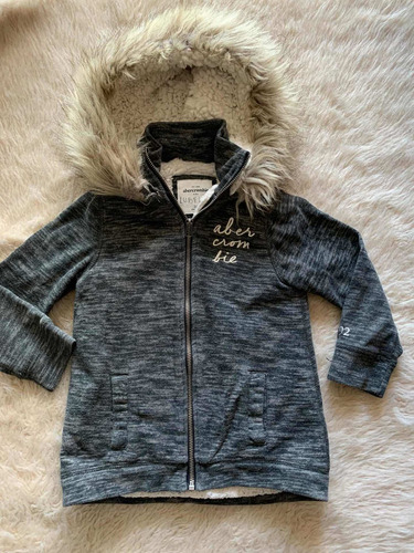 Buzo Hoodies Nena Abercrombie Kids Gris C/corderito Capucha