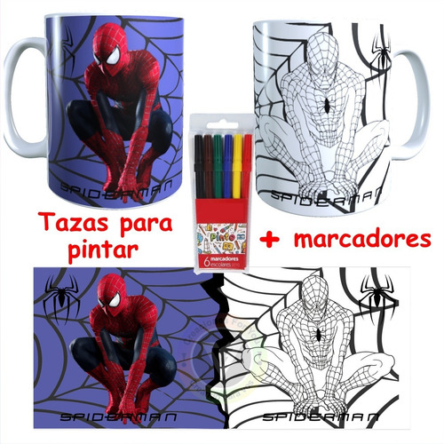 Tazas P/ Colorear 6 Fibras Personalizada Personajes Dia Niño