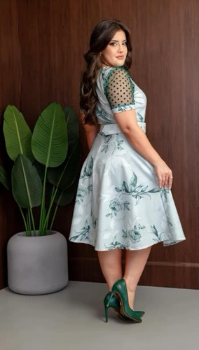 Vestido Midi Boneca Godê Evangelico Com Cinto Redondo Casual