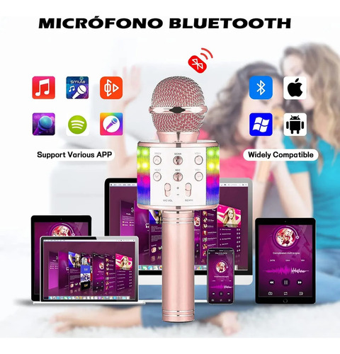 Micrófono De Karaoke Inalámbrico Bluetooth, Con Bocina Niños Negro